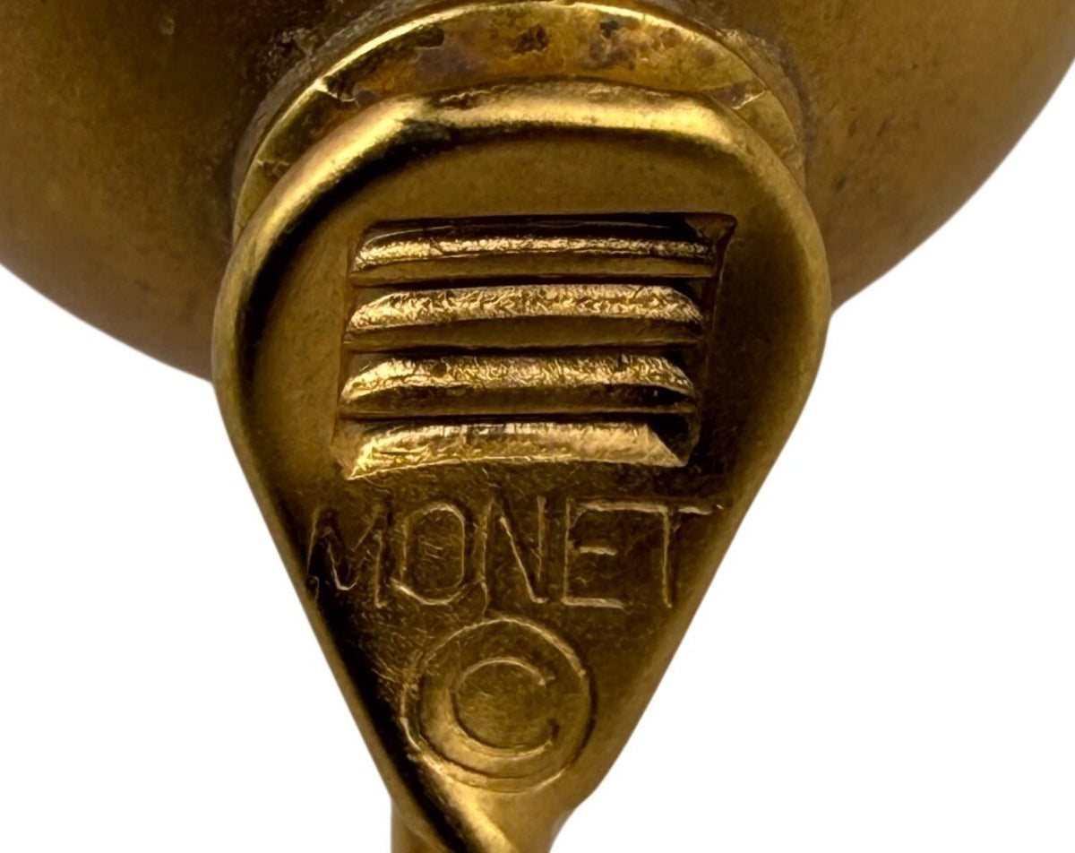 Monet Women Gold Tone Clip-On Earrings Round Vintage 1950s Signed Jewelry