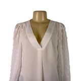Gaovot Women’s White V-Neck Blouse Textured Long Sleeve Dot Details Size M - New
