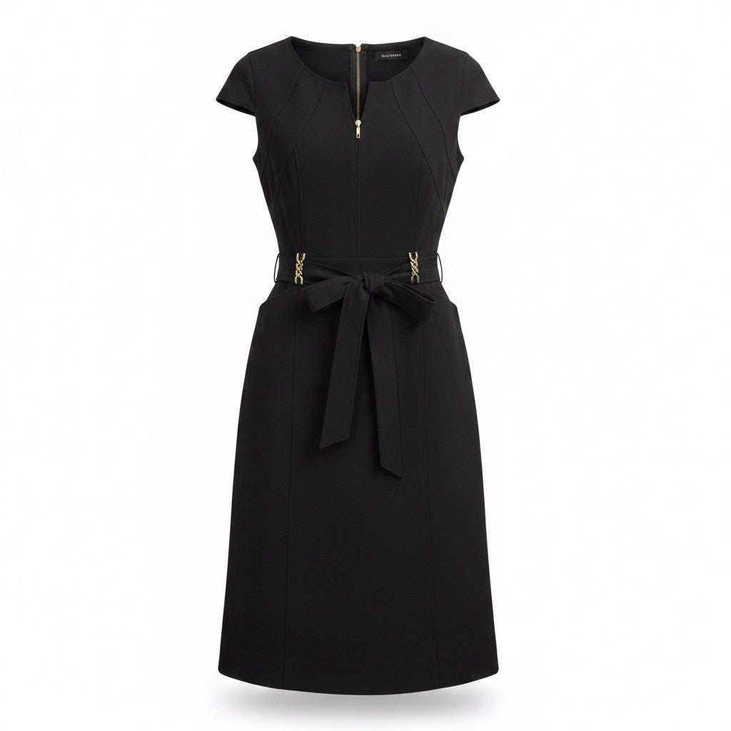 Ellen Tracy Womens Black Belted Cap Sleeve Sheath Dress Size 6
