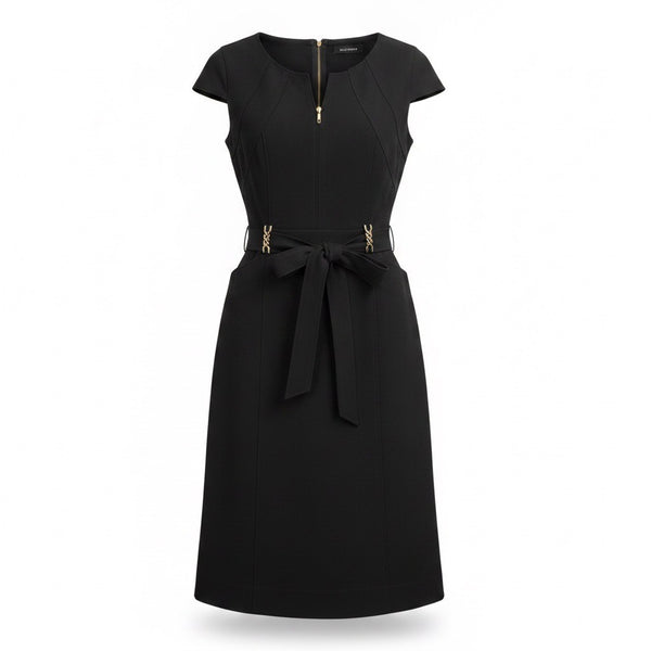 Ellen Tracy Womens Black Belted Cap Sleeve Sheath Dress Size 6