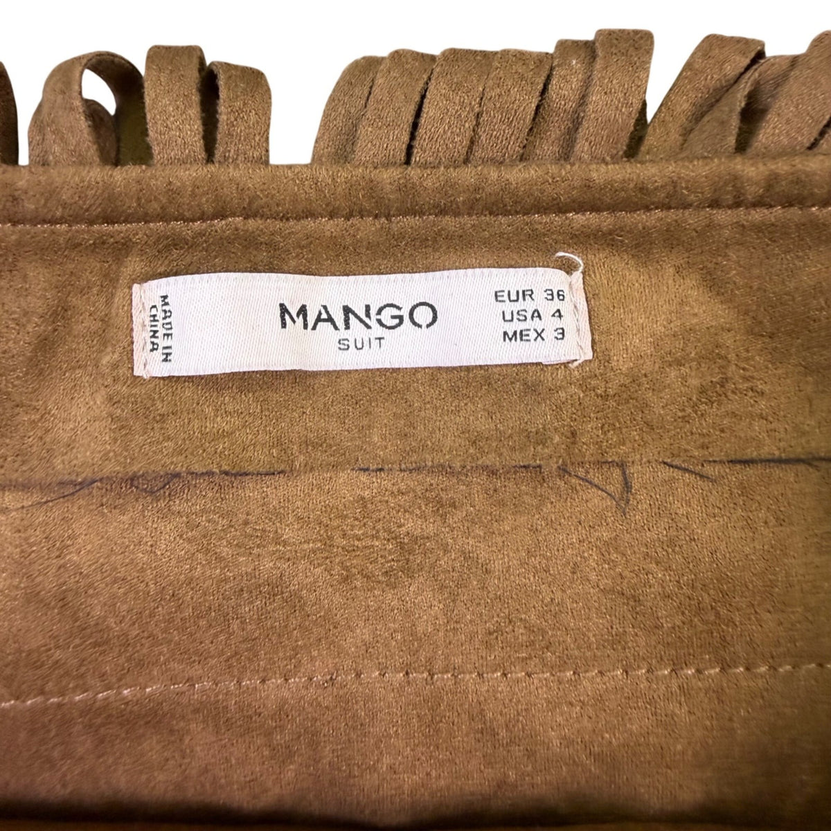 Mango Women Brown Suede Fringe Skirt Western Style Lightweight Size 4