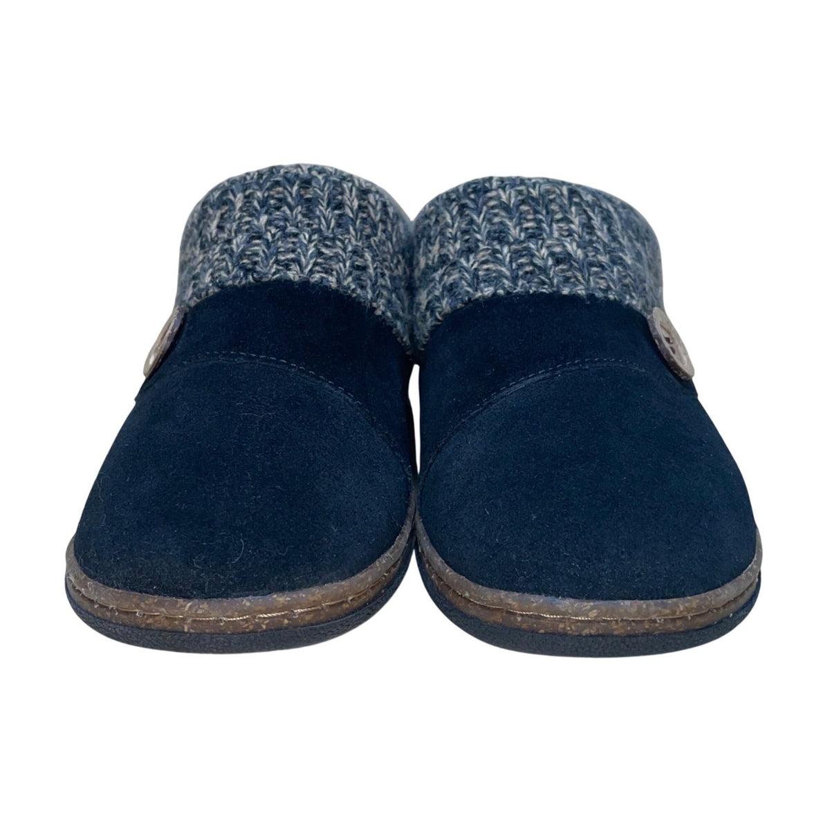Clarks Women’s Black Suede & Brown Knit Collar Cozy Slip-On Slippers Size 9M