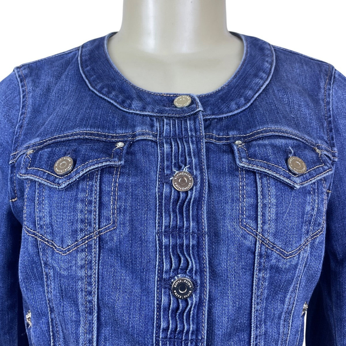 White House Black Market Women’s Blue Denim Button-Front Fitted Jacket Sz 4