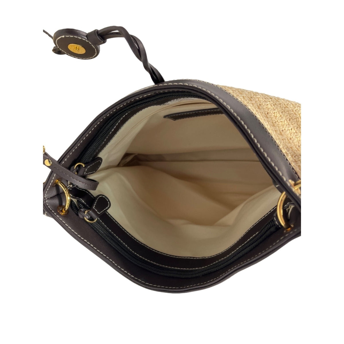 Etienne Aigner Women's Brown And Beige Woven Shoulder Bag and Wallet 2 Piece Set