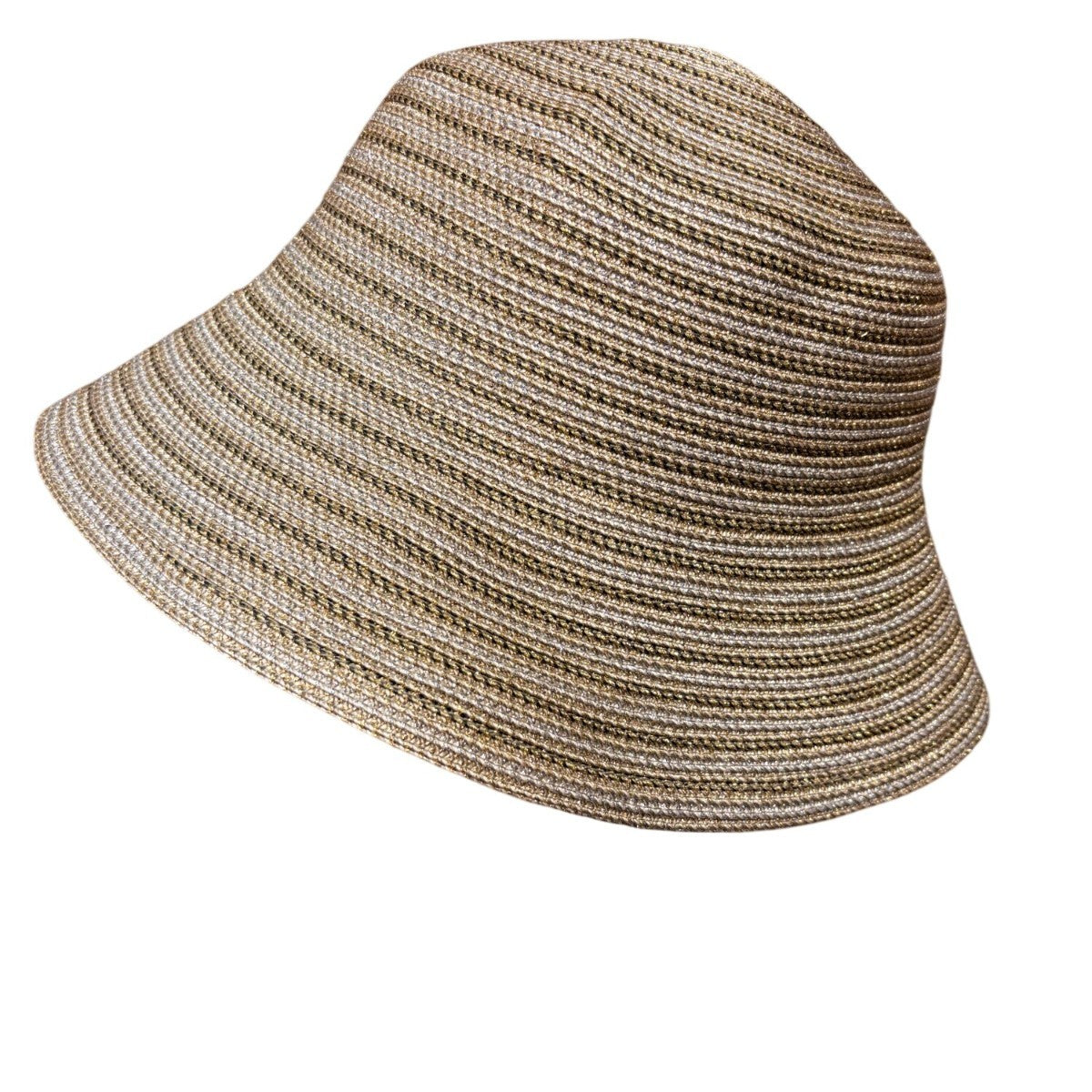 Eric Javits Womens Gold Wide Brim Sun Hat Lightweight Metallic Straw Blend