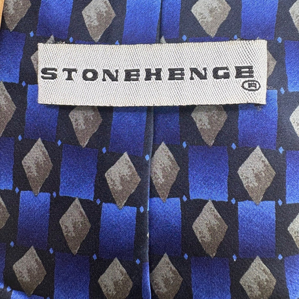Stonehenge Men’s Blue & Gray 100% Silk Geometric Diamond Pattern Neck Tie