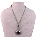 Silver Tone Womens Two-Tone Pendant Necklace Black Stone & Crystal Accent