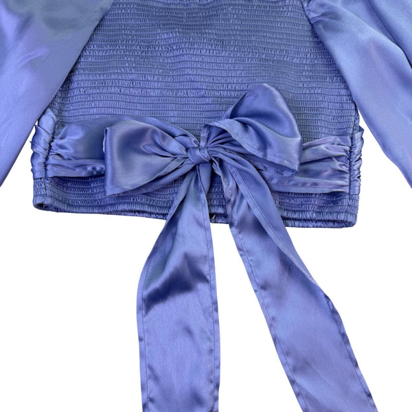 Urban Outfitters Womens Light Blue Satin Long Sleeve Crop Top Size XS
