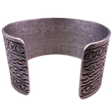 Vintage Unisex Silver Tone Motif Metal Cuff Bracelet Geometric & Wavy Design
