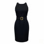 Black Sleeveless Dress With Belted Waist Gold Buckle Design Womens Size 12