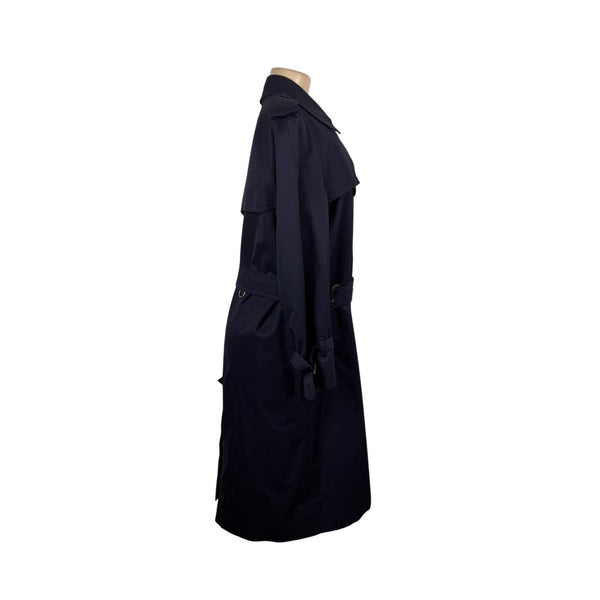 Navy Double-Breasted Womens Trench Coat Long Belted Cotton Blend Timele