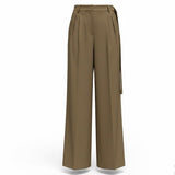 Commense Womens Khaki Wide-Leg Pleated High-Waist Trousers Size M