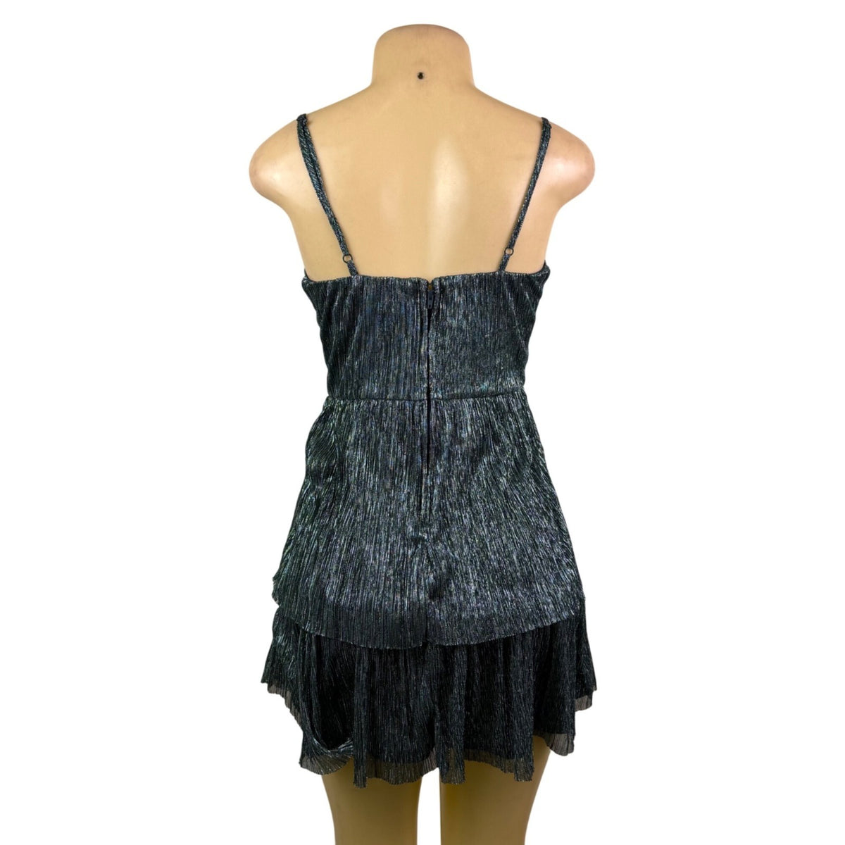 Trixxi Womens Green Metallic Layered Fit & Flare Mini Dress Sz S
