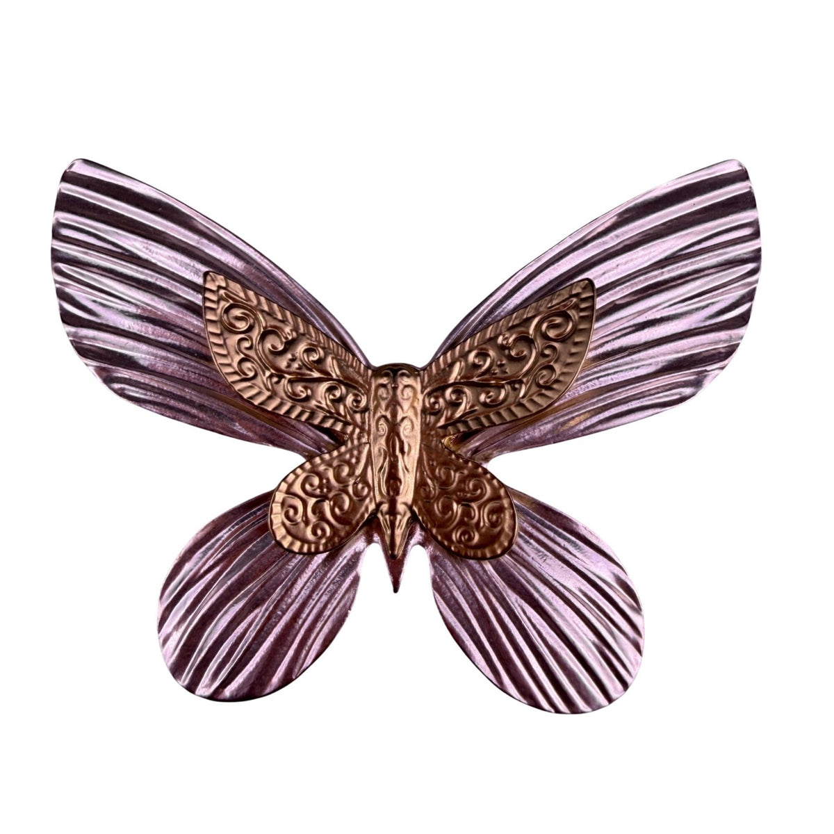 Chicos Two-Tone Mixed Metal Butterfly Brooch Gold & Silver Tone Textured Pin 