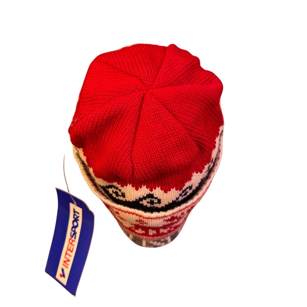 Steffner Red/Gray/White Womens Knitted Patterned Beanie Hat Winter Accessory