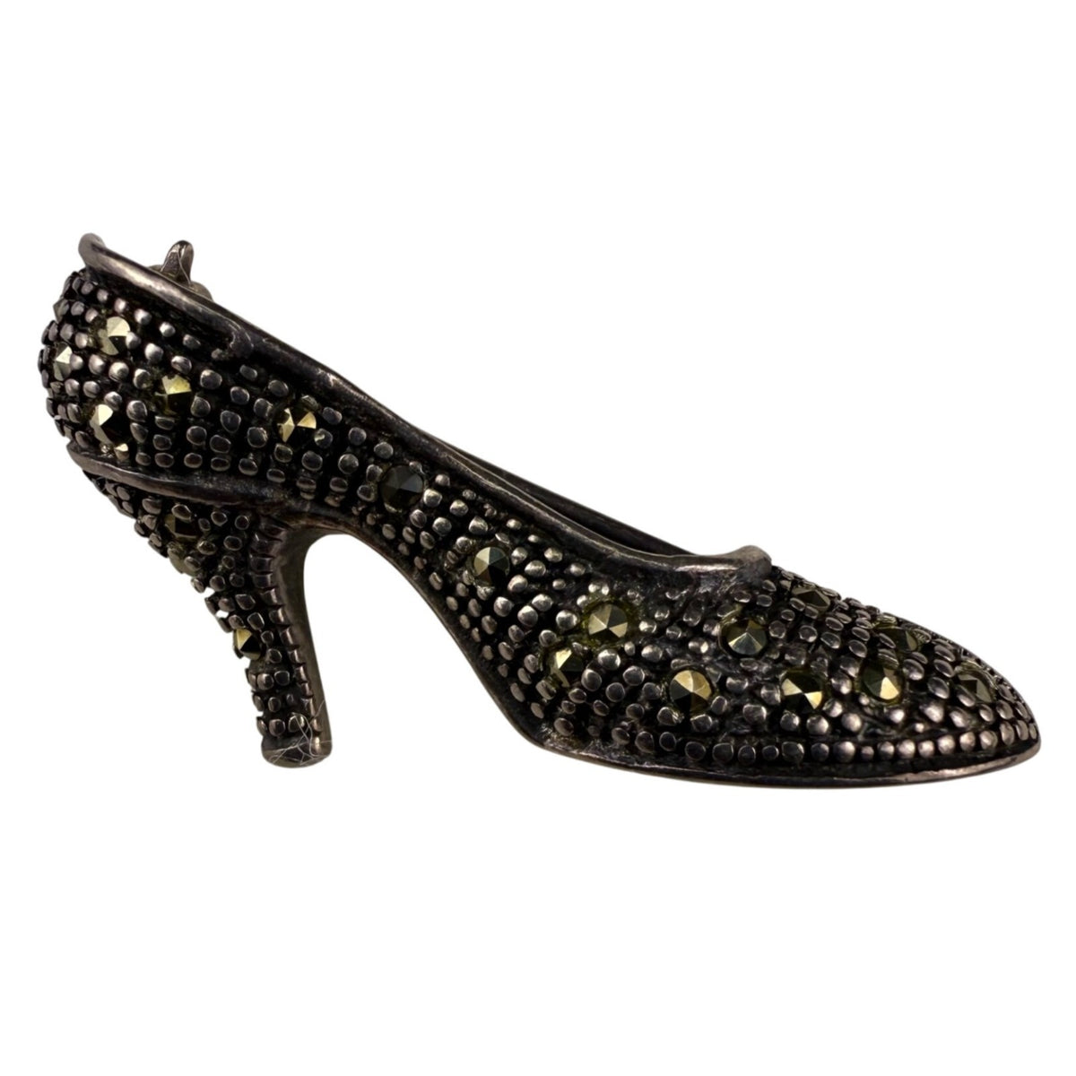 Sterling Silver Womens High Heel Shoe Brooch With Marcasite Stones Elegant