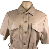 House Of Harlow 1960 Beige Faux Leather Short Sleeve Button-Down Mini Dress Sz S