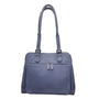 Levenger Women’s Blue Leather Double Handles Front Pocket Shoulder Tote Bag
