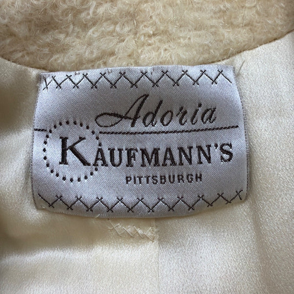 Adoria Kaufmanns Womens Beige Wool Coat Faux Fur Collar Button Closure Vintage