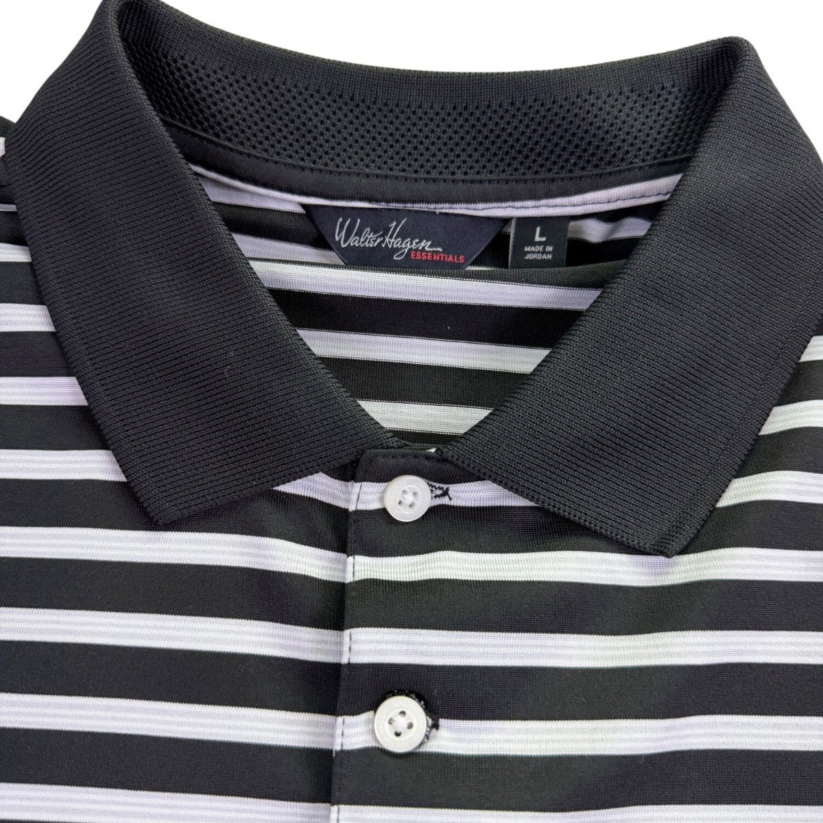 Walter Hagen Mens Black/White Striped Polo Shirt Lightweight Performance Size L