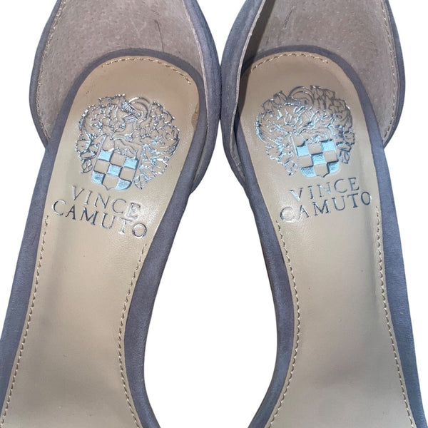 Vince Camuto Women’s Gray Suede Buckle Ankle Strap Kitten Heeled Sandals Size 7M