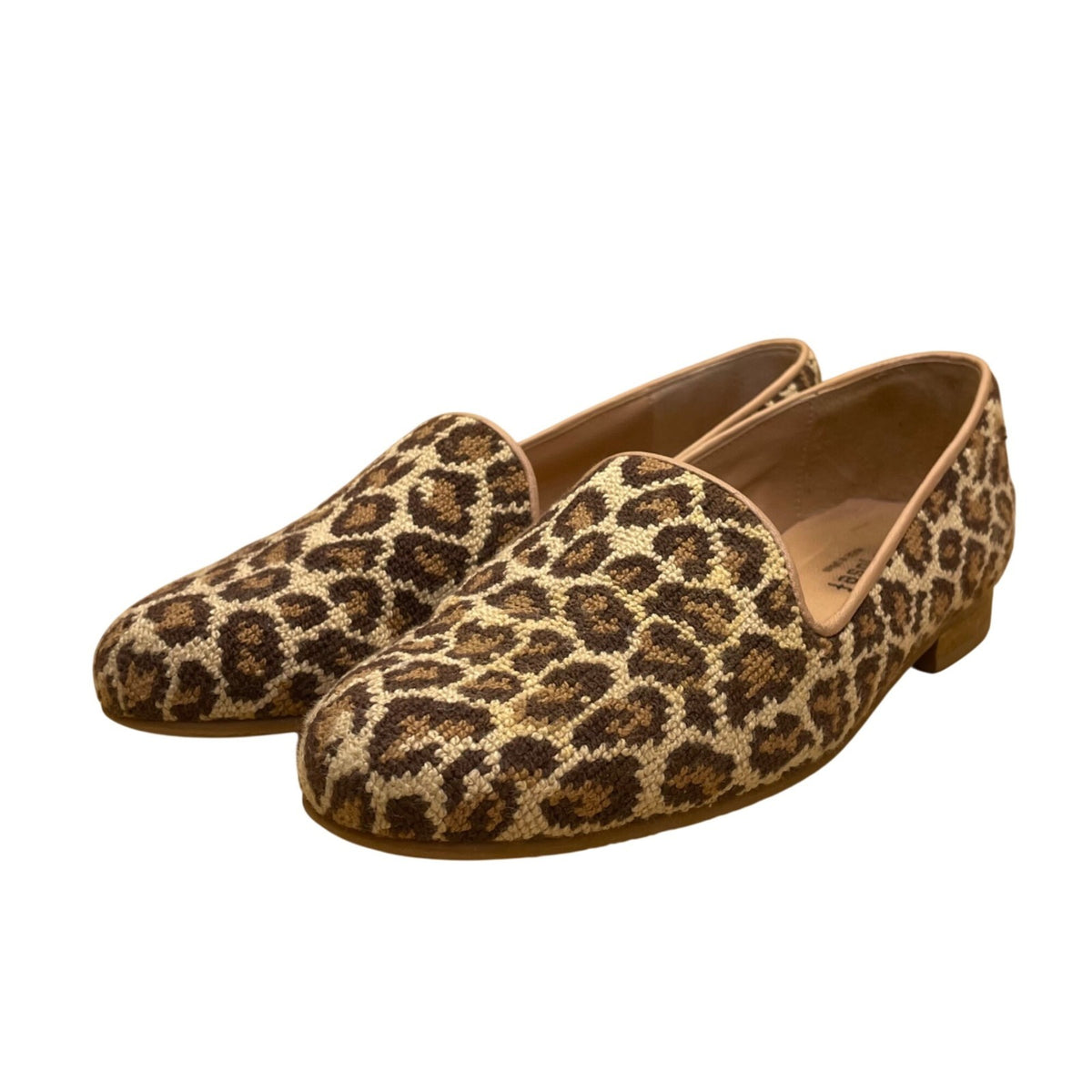 Jon Josef Women’s Brown Leopard Print Needlepoint Loafers Size 7.5