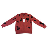 Womens Rust & Black Embroidered Pattern Knit Cardigan With Zipper & Pockets