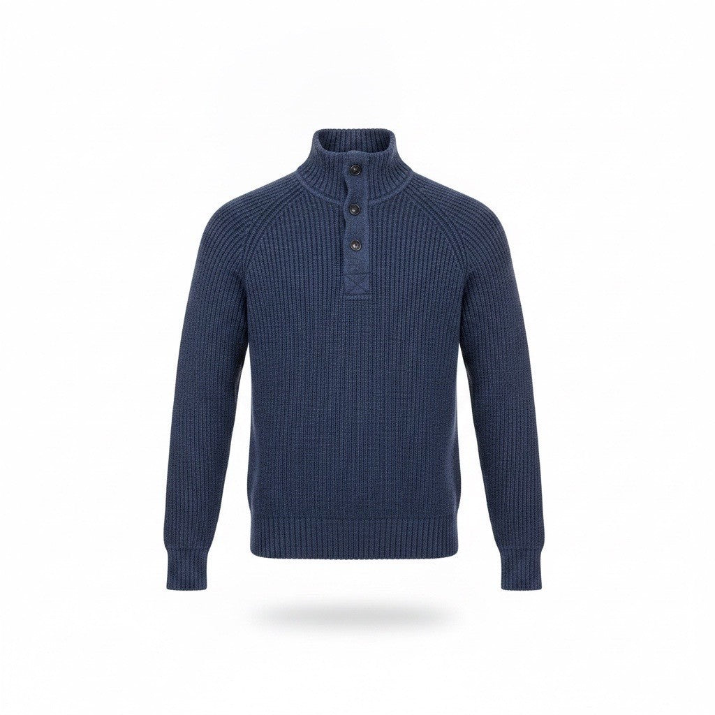 H&M L.O.G.G. Mens Navy Cotton Pullover Sweater Long Sleeve Mock Neck Size L