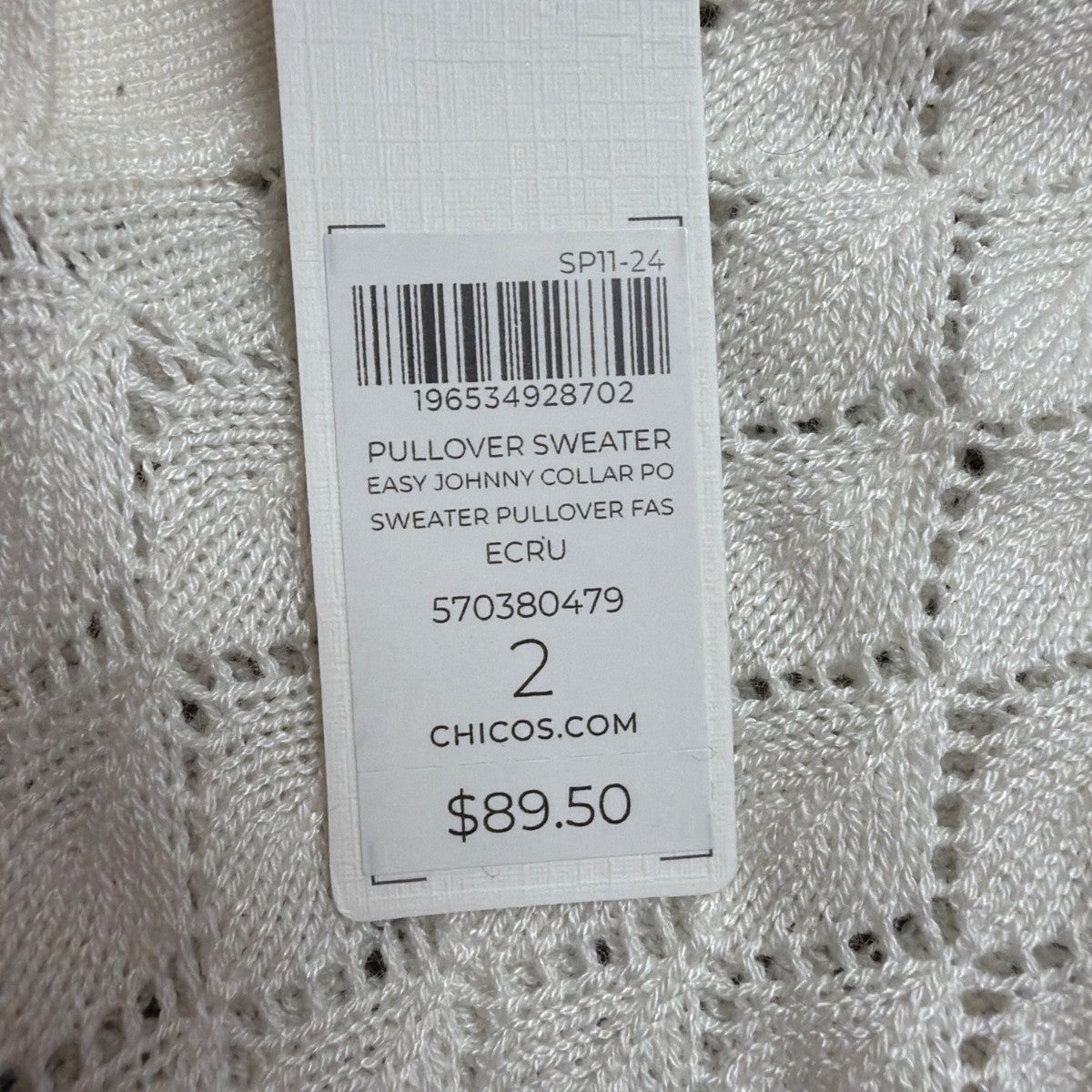 Chicos Womens Cream Knit Pullover Sweater Acetate/Modal Blend Size L