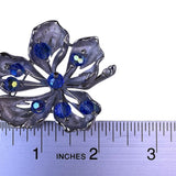 Coro Womens Silver Tone Large Flower Brooch Blue Aurora Borealis Rhinestones