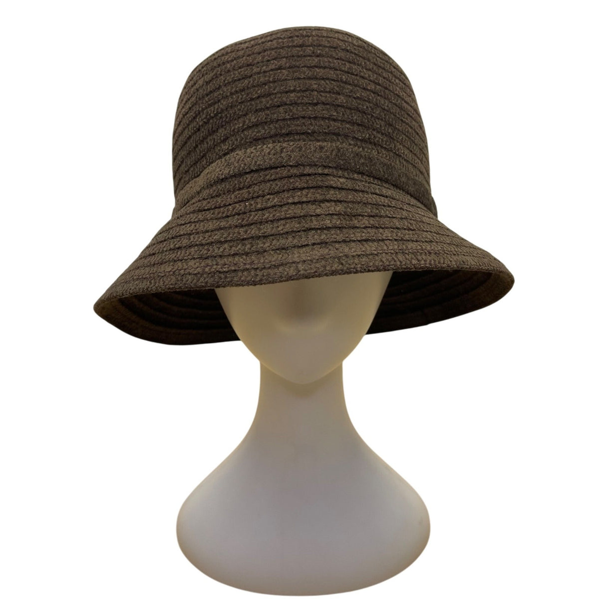 Charter Club Brown Fabric Bucket Hat Woven Texture Bow Accent