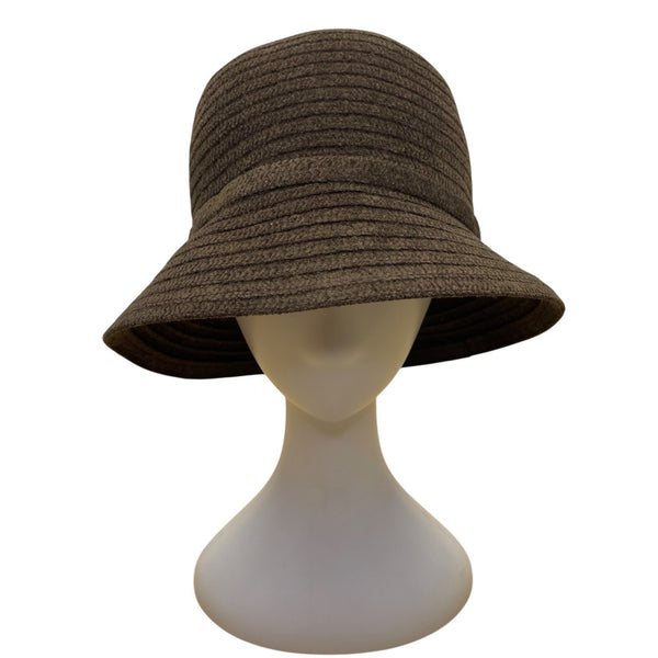 Charter Club Brown Fabric Bucket Hat Woven Texture Bow Accent