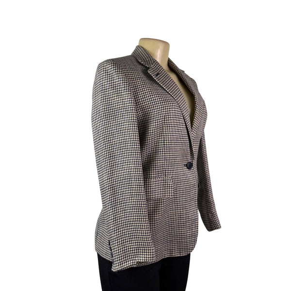 Lauren Ralph Lauren Womens Navy & Beige Houndstooth Linen Blazer Jacket Size 6P