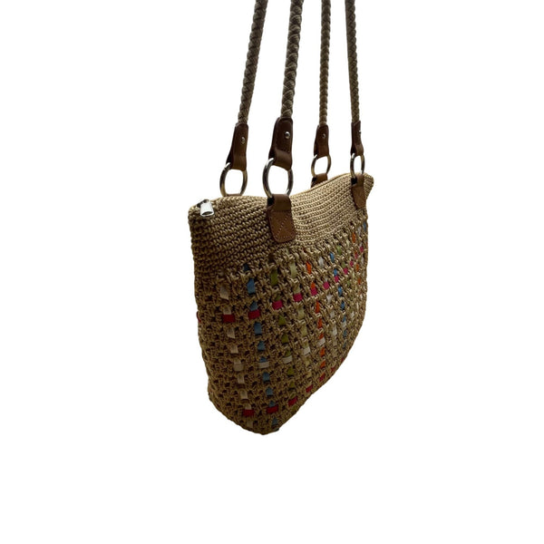 Croft & Barrow Women’s Brown Multicolored Woven Zip Closure  Shoulder Bag