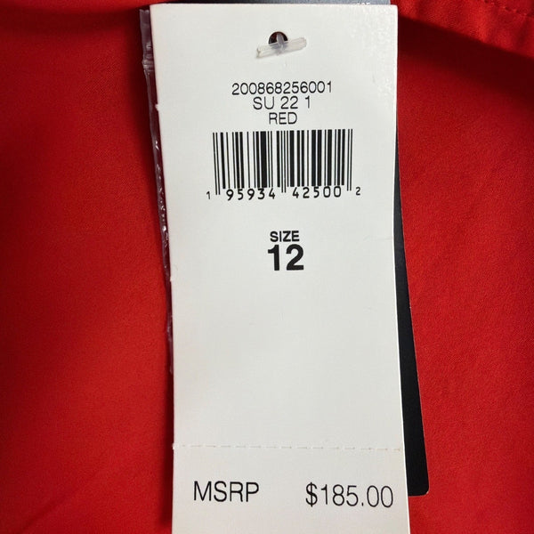 Lauren Ralph Lauren Womens Red Button-Up Puff Sleeve Midi Dress Sz 12 - New