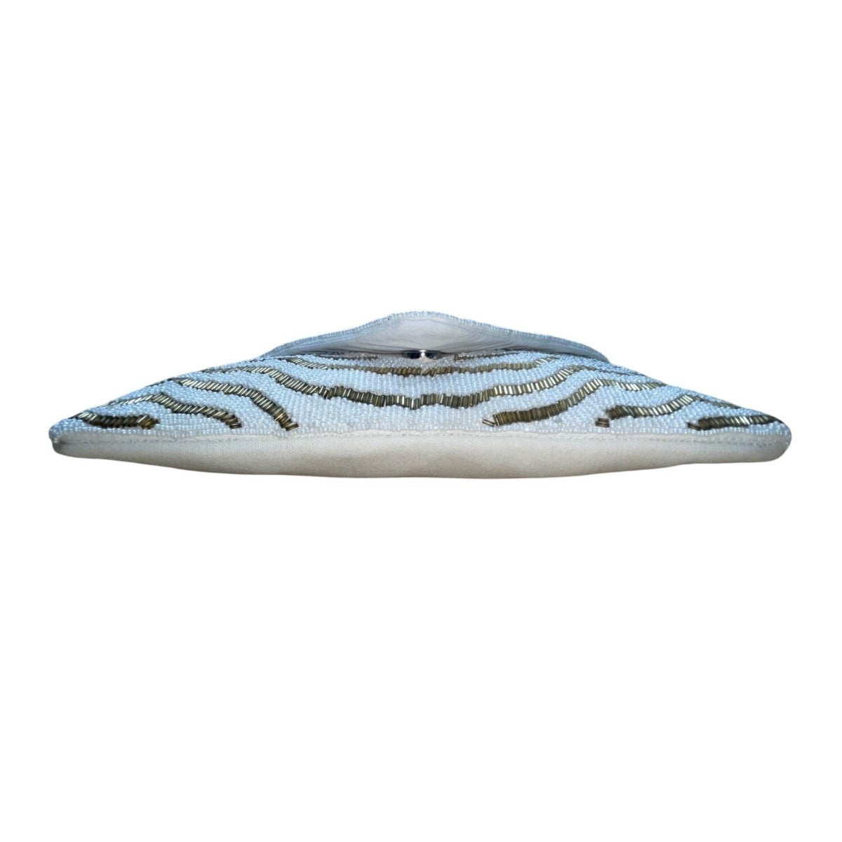 White & Gold Zigzag Pattern  Beaded Envelope Clutch with Chain Strap