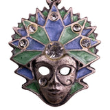 Handcrafted Womens Silver Tone Blue Green Crystal Mask Dangle Earrings