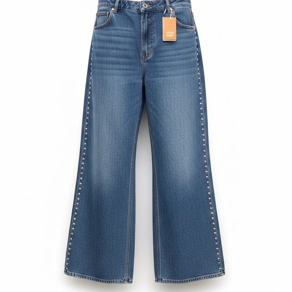 Reformation Womens Denim Cary Studded Slouchy Wide-Leg High-Rise Jeans Sz 33