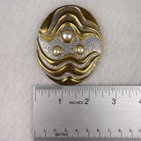 Vintage HR Gold & Silver Oval Belt Buckle With Pearl Accents