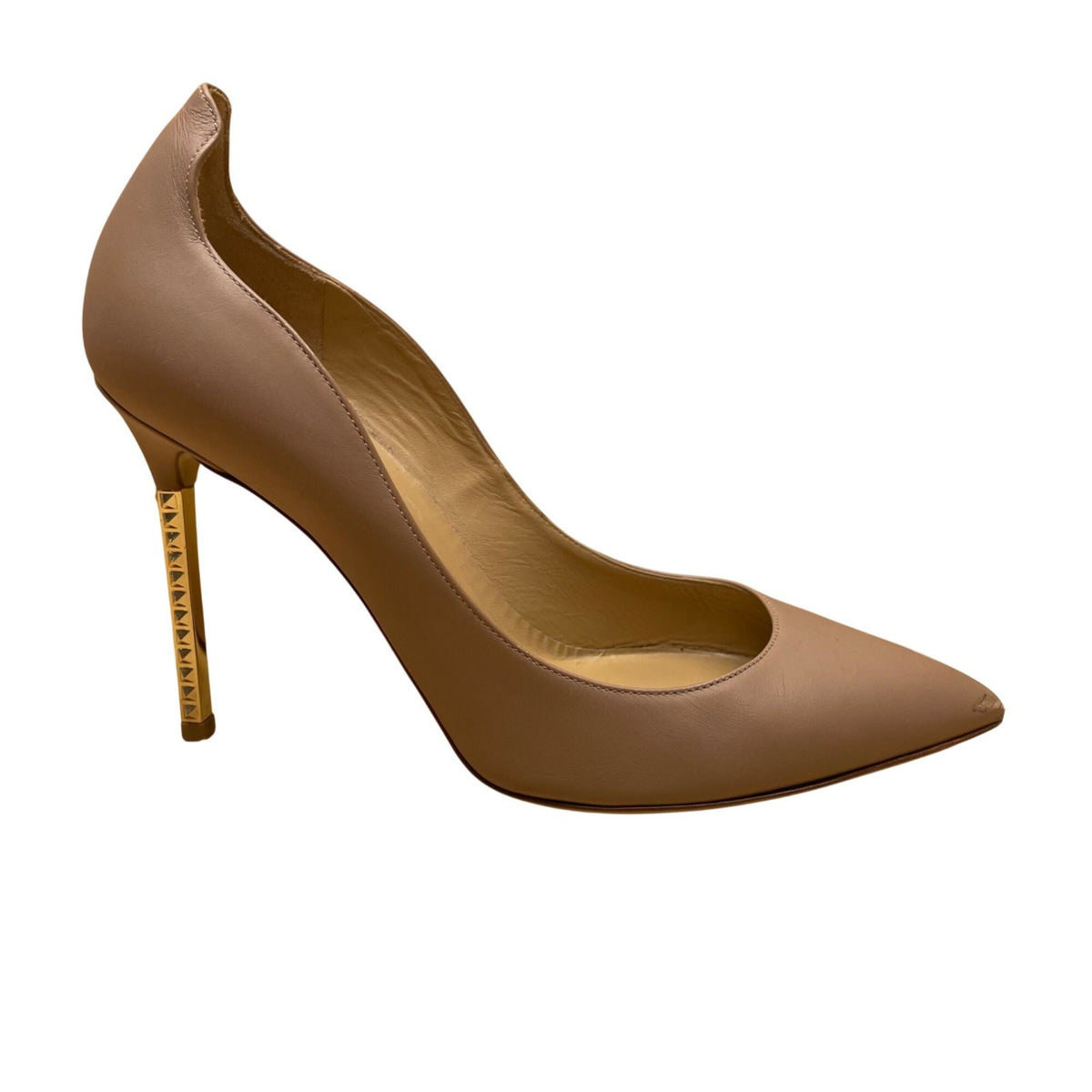 Valentino Garavani Women's Beige Leather Pointed-Toe Stud Heels Sz US6.5/EU36.5