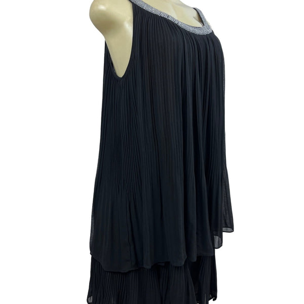 Loranzo Romanza Womens Black Pleated Dress With Beaded Neckline Size 38