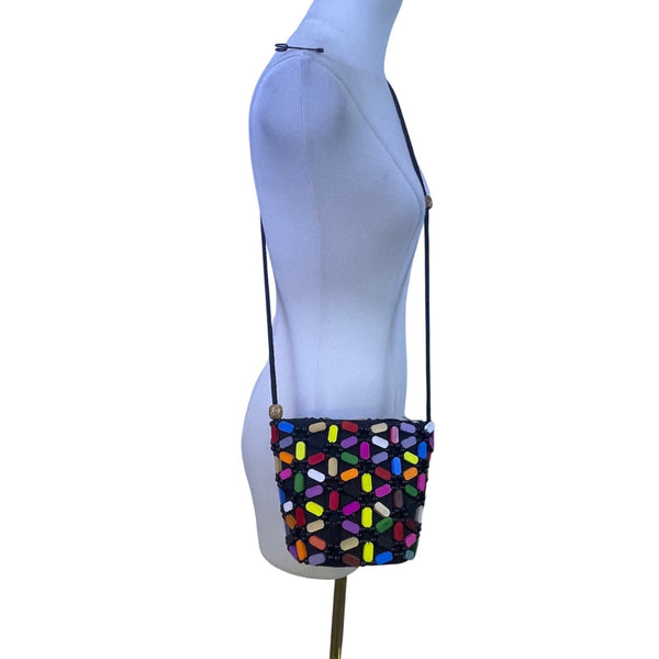 Colorful Mosaic Beaded Women’s Black Bohemian Style Crossbody Bag