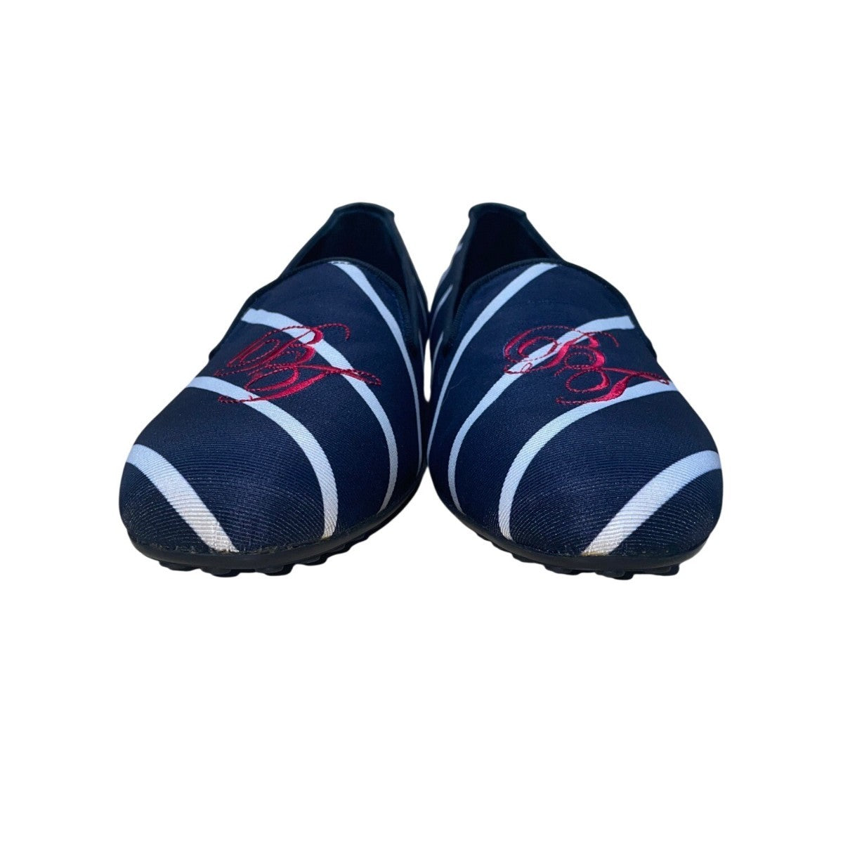 Bull+Tassel Men’s Navy Silver Stripe Slip-Ons Biff Opera Casual Loafers Size 9.5