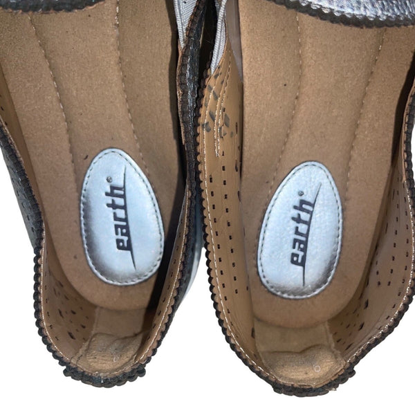 Earth Women’s Silver Metallic Slip-On Perforated Leather Tangelo Shoes Size 10B