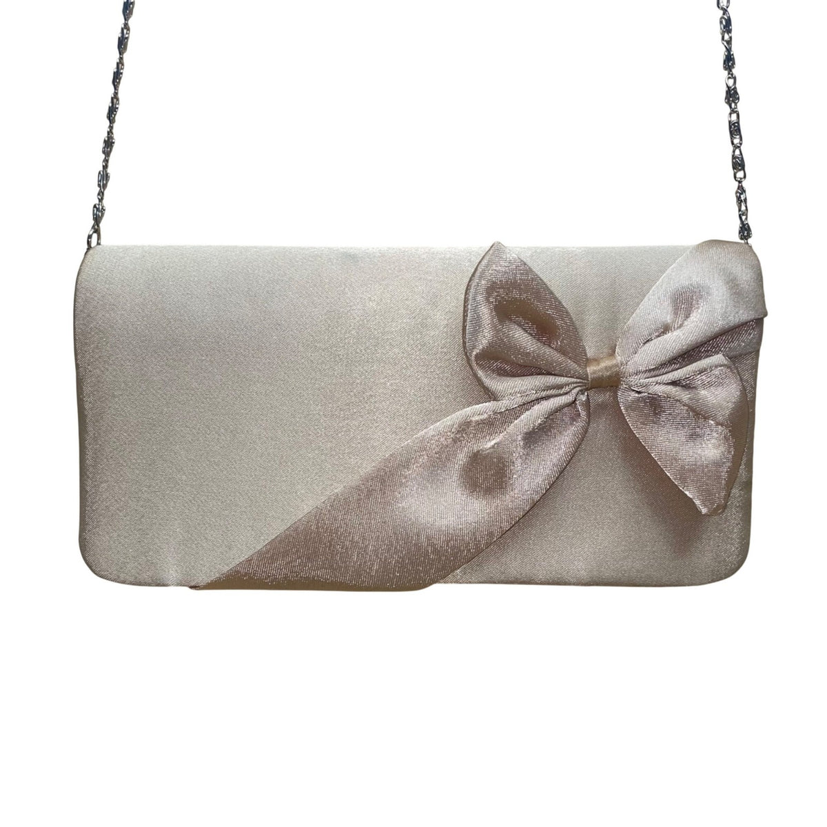Bijoux Terner Women’s Champagne Satin Effect Chain Strap Bow Clutch Bag