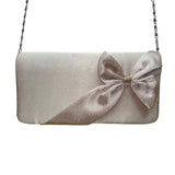 Bijoux Terner Women’s Champagne Satin Effect Chain Strap Bow Clutch Bag