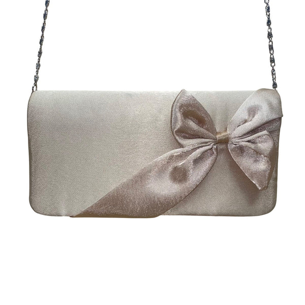 Bijoux Terner Women’s Champagne Satin Effect Chain Strap Bow Clutch Bag