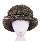 Heaslip Womens Black Beige Acrylic Nylon Textured Cloche Bucket Hat Retro Style