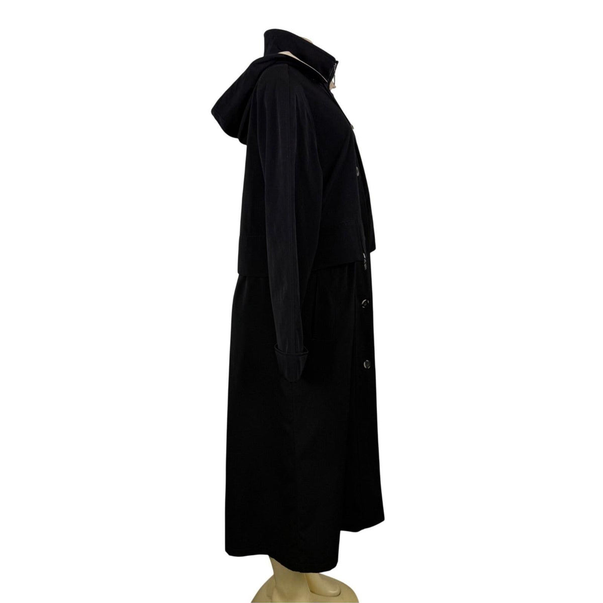 Fleet Street Womens Black Polyester Hooded Trench Coat Button Closure Size 10