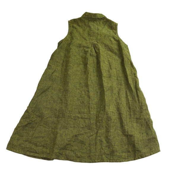 Click Womens Olive Green Linen Sleeveless Button-Down A-Line Midi Dress Size M